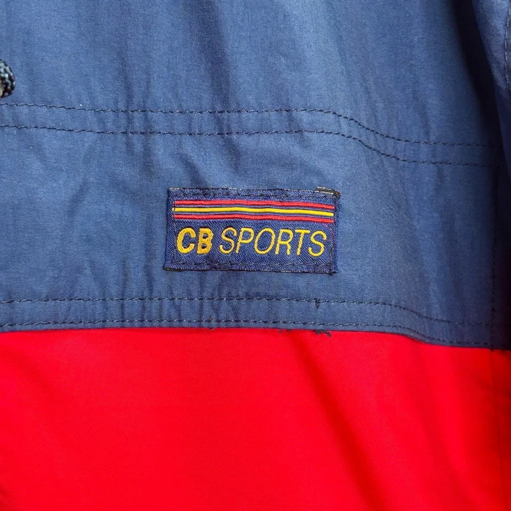 VTG CB Sports Mens Windbreaker Raincoat Size XL Packed Hood Zip Blue Red NWOT